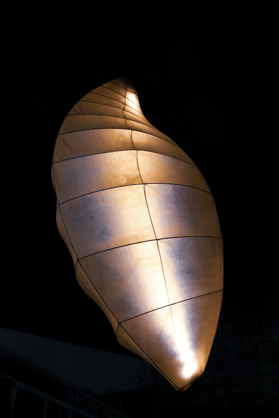 Scultura astratta di luce organica con pannelli traslucidi luminosi.